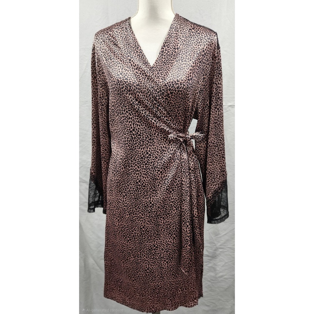Victoria's‎ Secret Satin Cheetah Print Black Lace Kimono Robe M/L